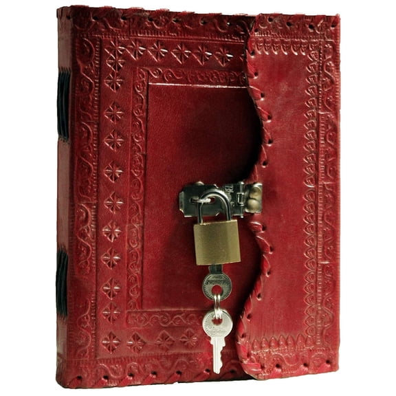 TUZECH Leather Journal Large Writing Notebook Handmade Leather Bound Vintage Journal For Women and Men with Lock And Key Gift For Art Sketchbook, Travel Diary And Notebooks To Write In(7 by 5 Inches)