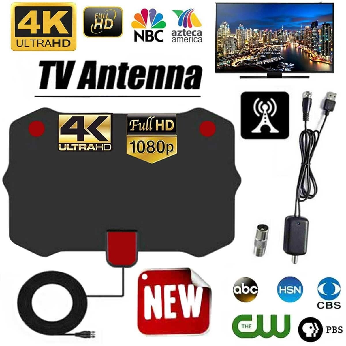 TV AntennaAmplified HD Digital Indoor/Outdoor TV Antenna Long 300
