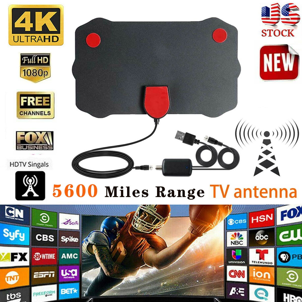 TV AntennaAmplified HD Digital Indoor/Outdoor TV Antenna Long 5600