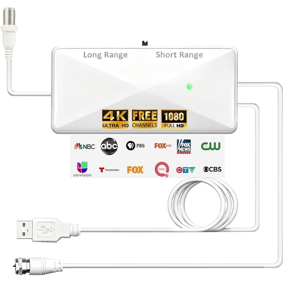 TV Antenna Amplifier Signal Booster, 25DB High Gain Powerful Antenna Booster for TV Antennas Indoor Outdoor, Clear Up Pixelated Amplifier, Adjustable Reception Range, USB Power (White-M)