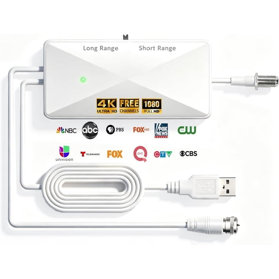 TV Antenna Amplifier Signal Booster, 25dB High Gain, Adjustable Reception Range, Suit for All TV Antennas (White1)