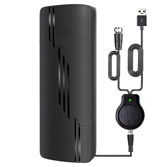 TV Antenna Digital with Amplifier, Easy Mount Dual-Sided Tape and Screws, Lightweight Plastic, Black Design, Better Reception for Clearer Images, All TV Models