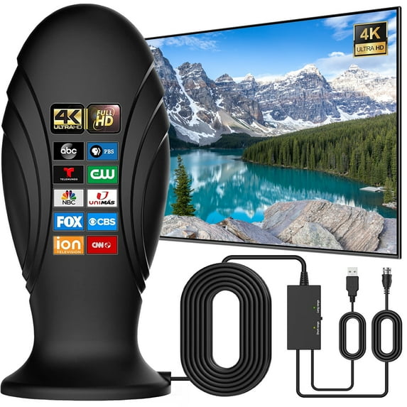 TV Antenna,Digital TV Antenna Indoor,TV Antenna for Local Channels,18ft Coax Signal Booster,350+ Miles Range Range Reception & Support 4K 1080P for All Smart TV and All Older TV's