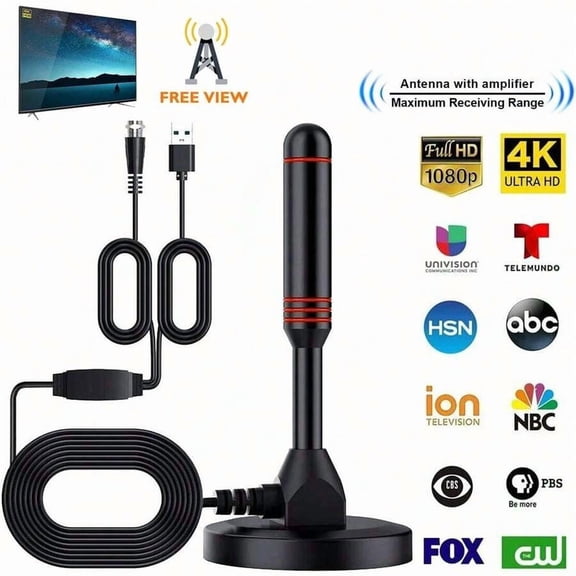 TV Antenna Indoor Small HD Digital Television Antenna with Magnetic Base 360 Reception Support Smart Fire TV Older TVs for Free Local 4K 1080p Channels