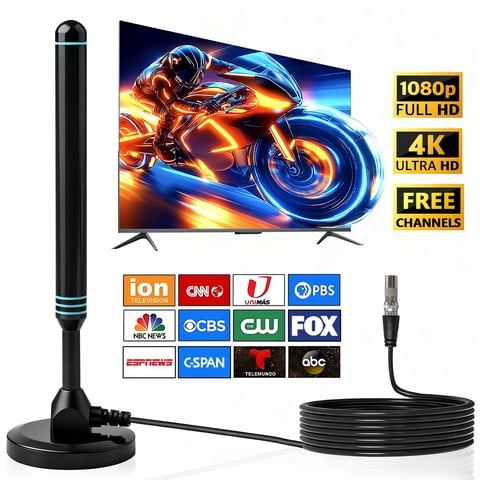 TV Antenna Indoor for Smart TV, Digital Indoor HD TV Antennas for Free Channels, Long Range Reception Outdoor Antenna for Local Channels, Supports 4K 1080p