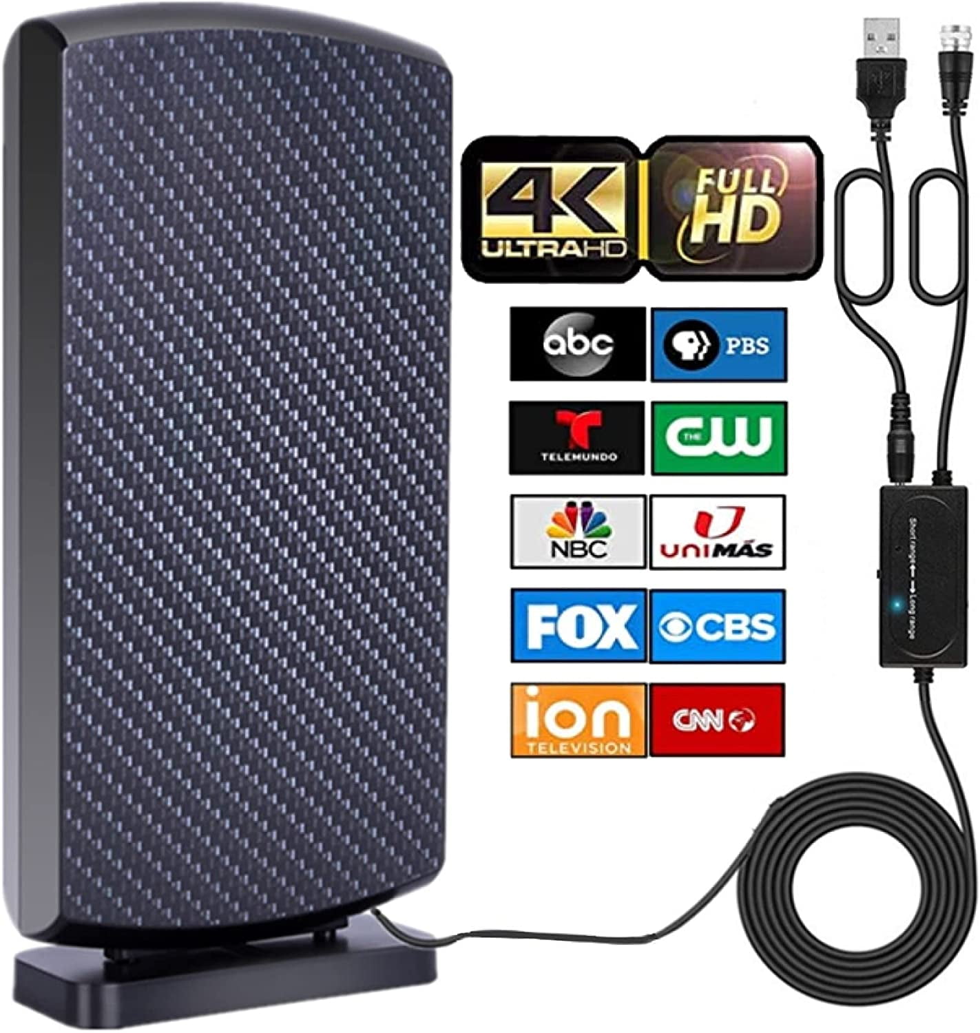 TV Antenna for Smart TV, 300+ Miles Range Indoor Outdoor Digital HD Antenna with Amplifier