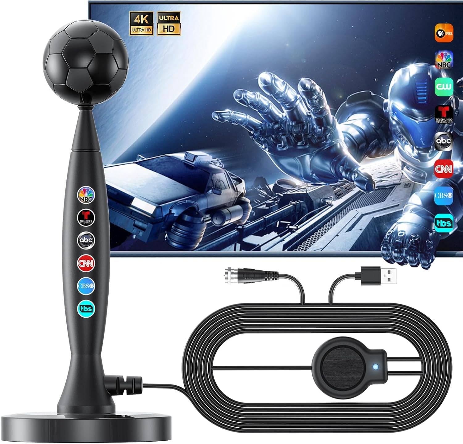 Audiobox ANT-300 HDTV Antenna - 25+ Mile Range, Magnetic Base, Supports 1080P/720p, VHF/UHF