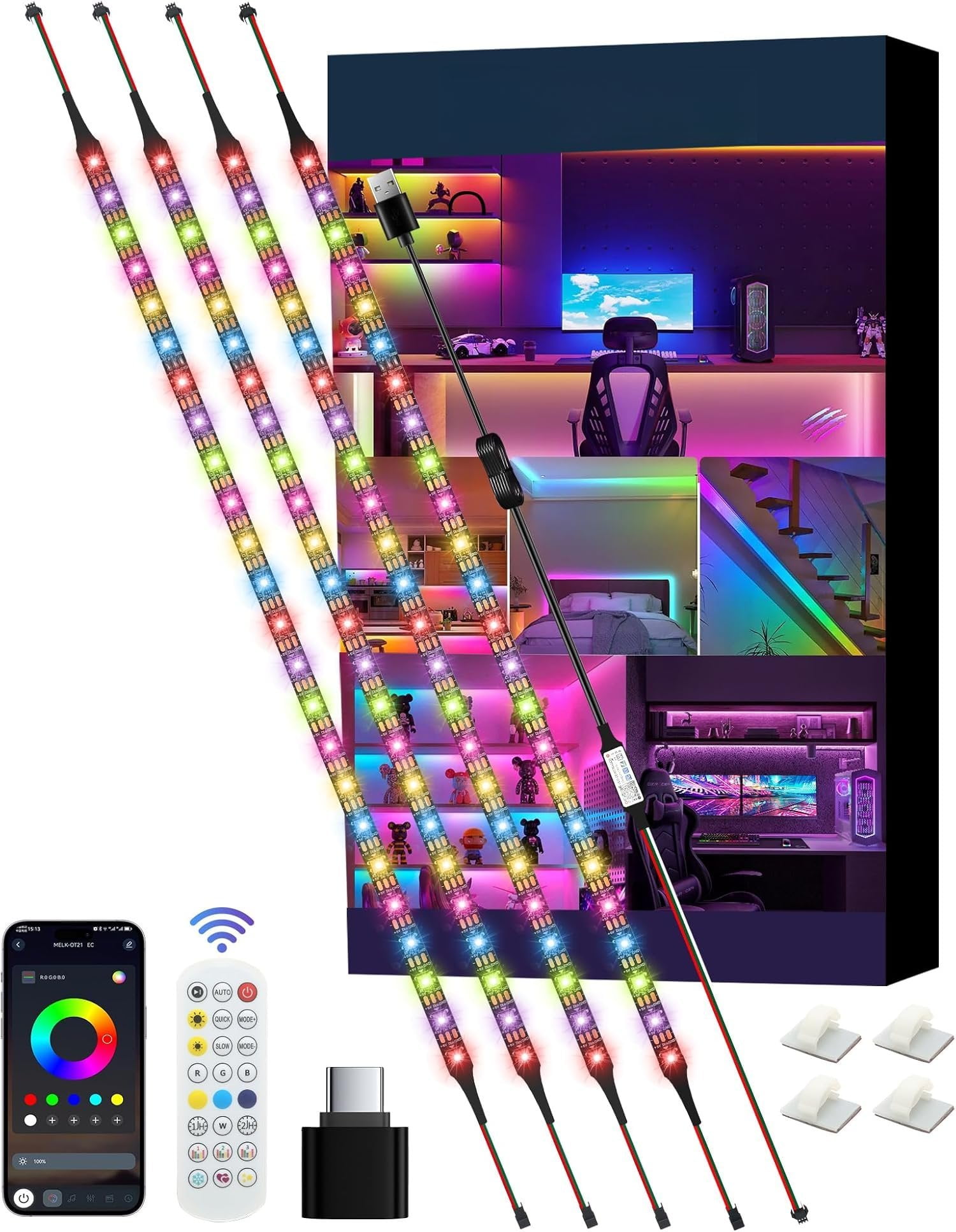 TV Backlight, 4 Pre-Cut 1.64ft/6.56ft Short Light Strip for Shelves ...