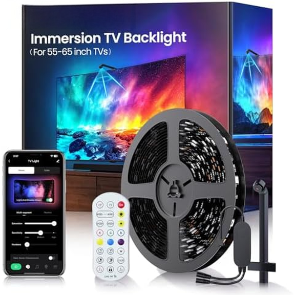 TV Backlight with Fish-Eye Correction Function Sync to 55-65 Inch TVs, 11.8ft RGB+IC LED Strip Lights with Camera, 3 Colors in 1 Lamp Bead, Voice and APP Control, Adapter$$Tools & Hardware Other
