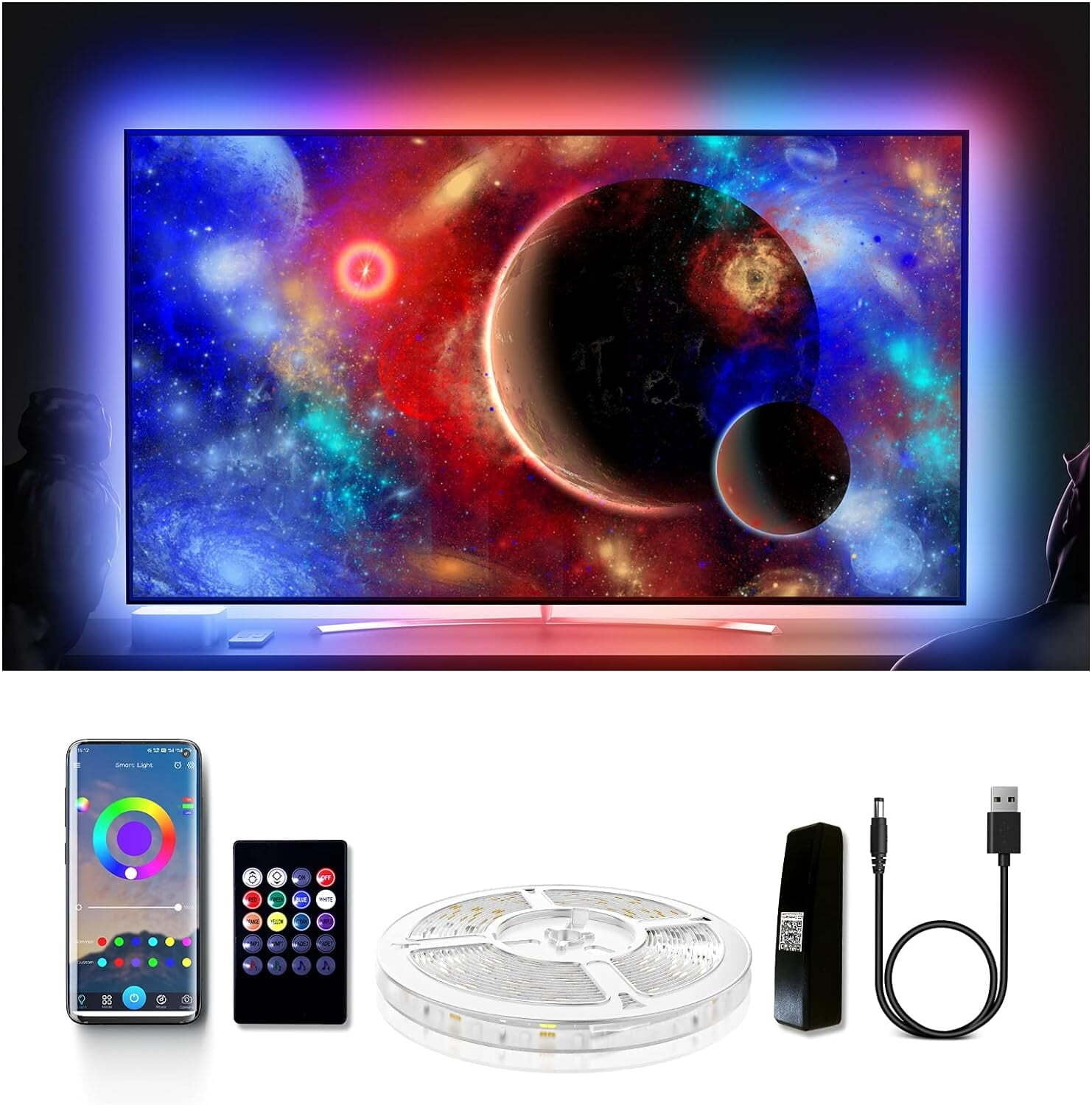 TV Backlight LED Strip - 16.4ft RGB Lighting for 75-85 Inch Smart TVs