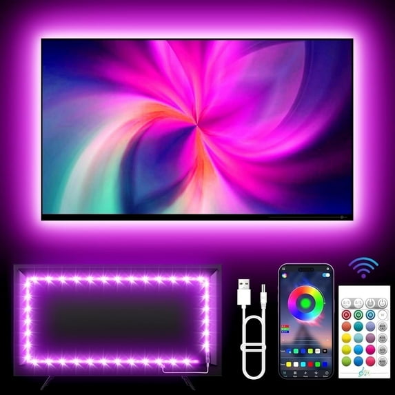 TV Backlights,13.1ft LED Lights for 32-65 Inch TV,RGB TV LED Lights Behind,Music Sync Bluetooth APP and Remote Control TV LED Strip Lights USB Powered for Gaming/Bedroom