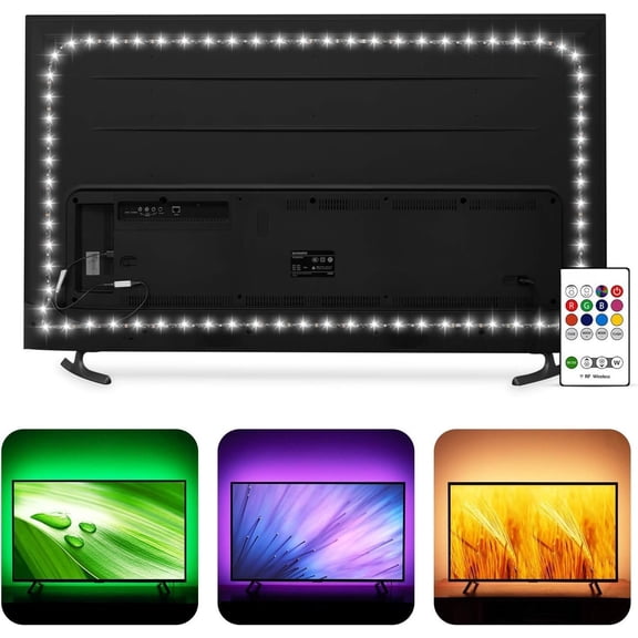 TV Bias Lighting 6500K True White for 70 72 75 80 82 85 Inch TV, 18Ft TV Backlight with RF Remote Cover 4 Sides Behind TV Background Room Decor Gaming Light for Men Ambient Mood Light