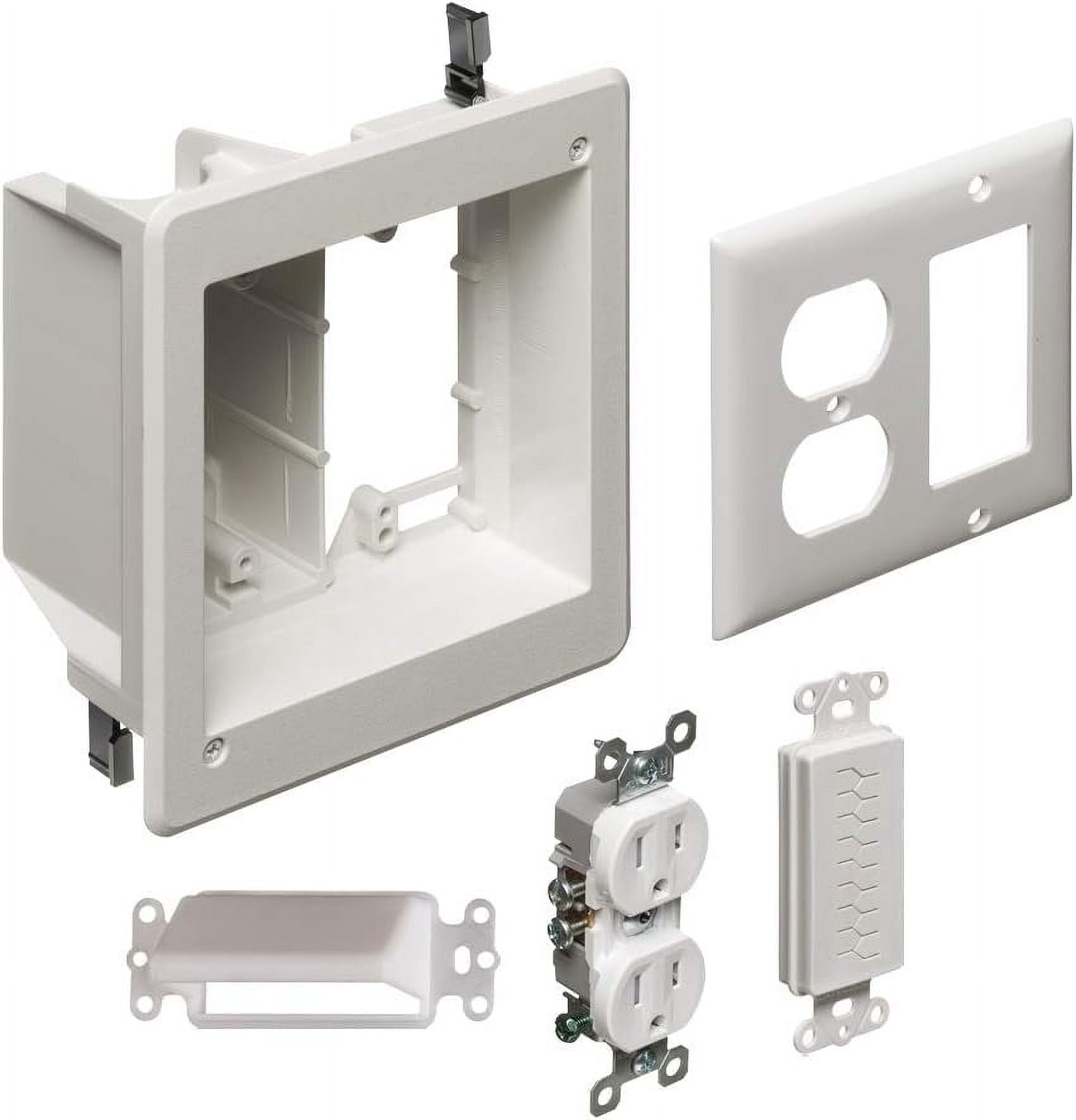 TV Box Recessed Kit with Outlet and Wall Plates, 2-Gang, White, 1-Pack ...