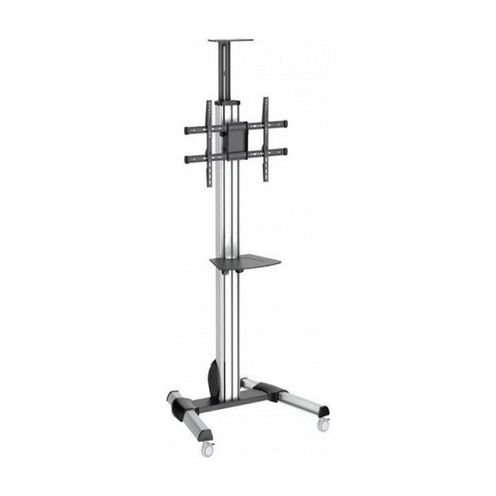 Adjustable Black & Stainless Steel Mobile TV & Media Cart with Lockable Wheels