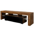 thumbnail image 1 of TV Cabinet for 55 Inch TV, SEGMART TV Stand with LED Lights, High Gloss TV Console with Drawers, Home Media Entertainment Center for Living Room, Walnut+Black, LL313, 1 of 10