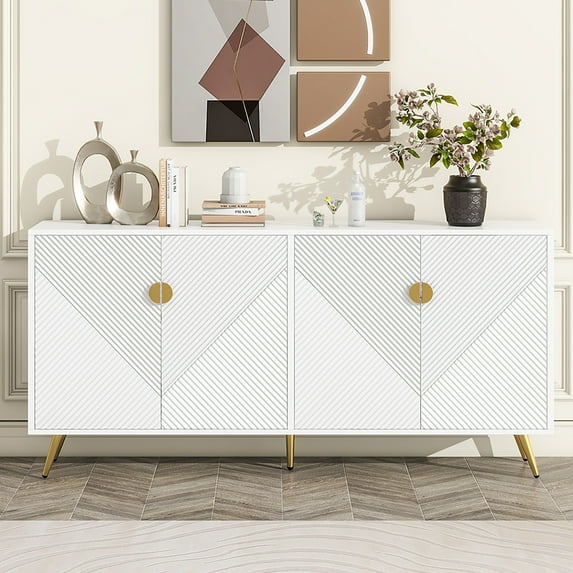 TV Cabinet Sideboard Buffet Cabinet With 4 Doors, Mid-Century Modern Coffee Bar Cabinet With Storage Shelves,Home Office Storage Cabinets Decoration For TVS Over 60 Inches