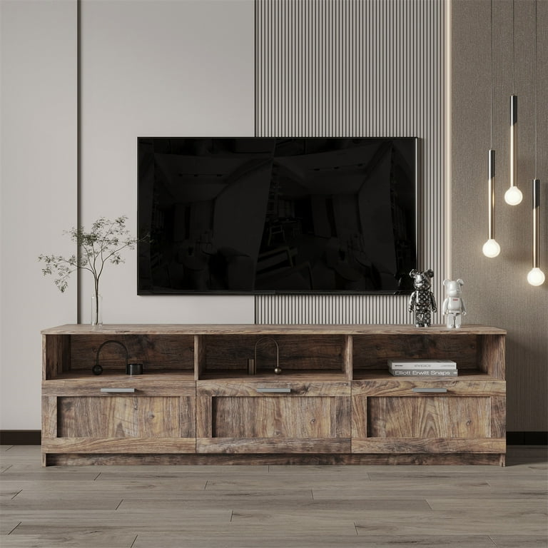 TV Cabinet for TV Up to 80 Inch, Minimalist Wood TV Stand with Open Locker and 3 Storage Drawers, Modern Gaming Media Console for Living Room Bedroom TV Cabinet for TV Up to 80 Inch, Minimalist Wood TV Stand with Open Locker and 3 Storage Drawers, Modern Gaming Media Console for Living Room Bedroom