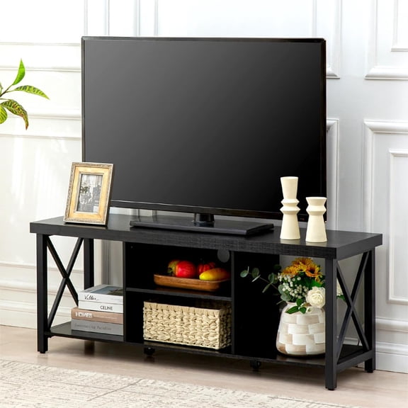 TV Cabinet with Open Storage, TV Console Unit with Shelving for Living Room, Entertainment Room