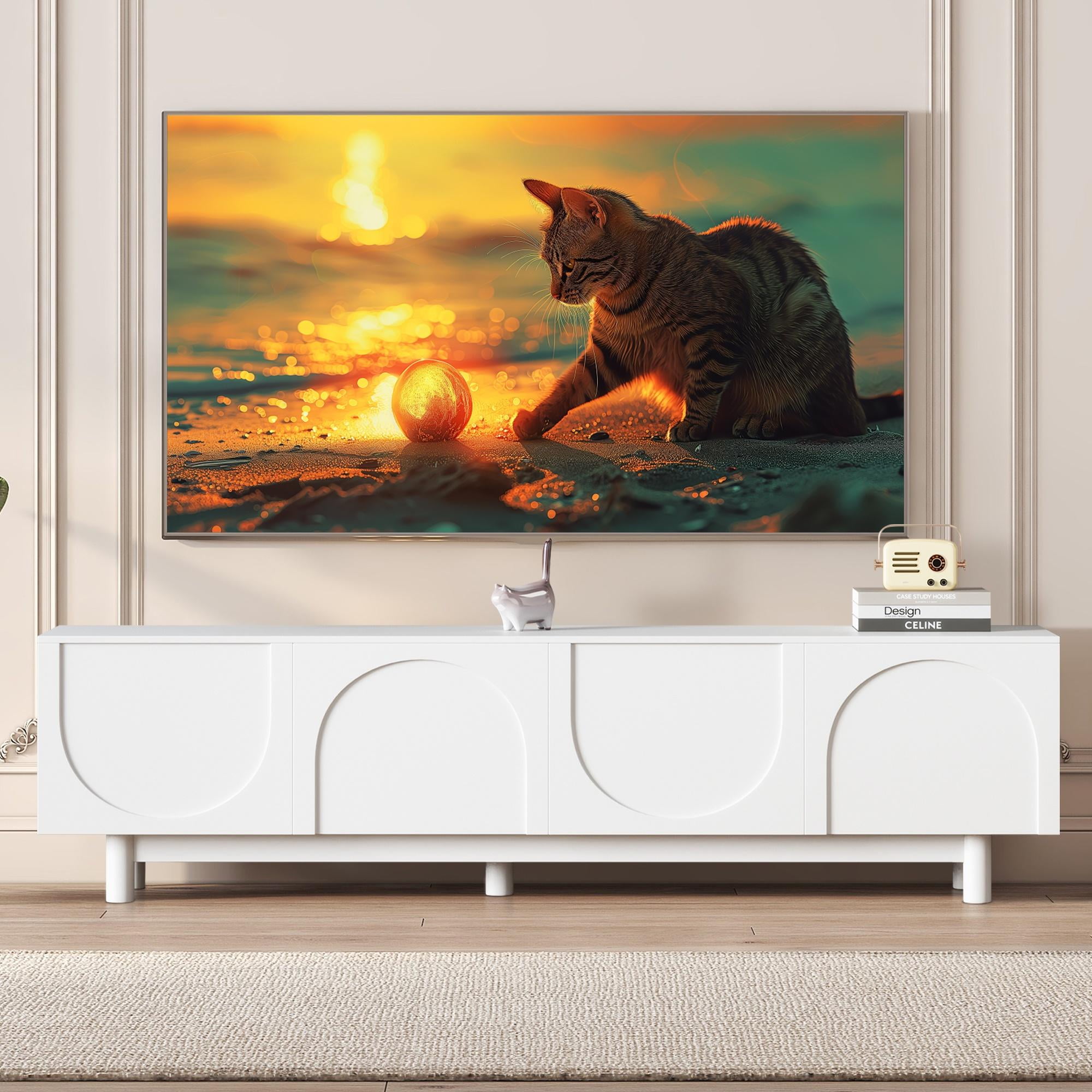 TV Console with 4 Doors, TUANLUO TV Stand for TVs up to 78\, image size:2000x2000