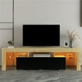 thumbnail image 1 of TV Console for 55 In TV, SEGMART TV Stand Table with LED Lights, High Gloss TV Console Cabinet with 2 Drawers, Home Media Entertainment Center for Living Room, Oak+Black, LLL3664, 1 of 10