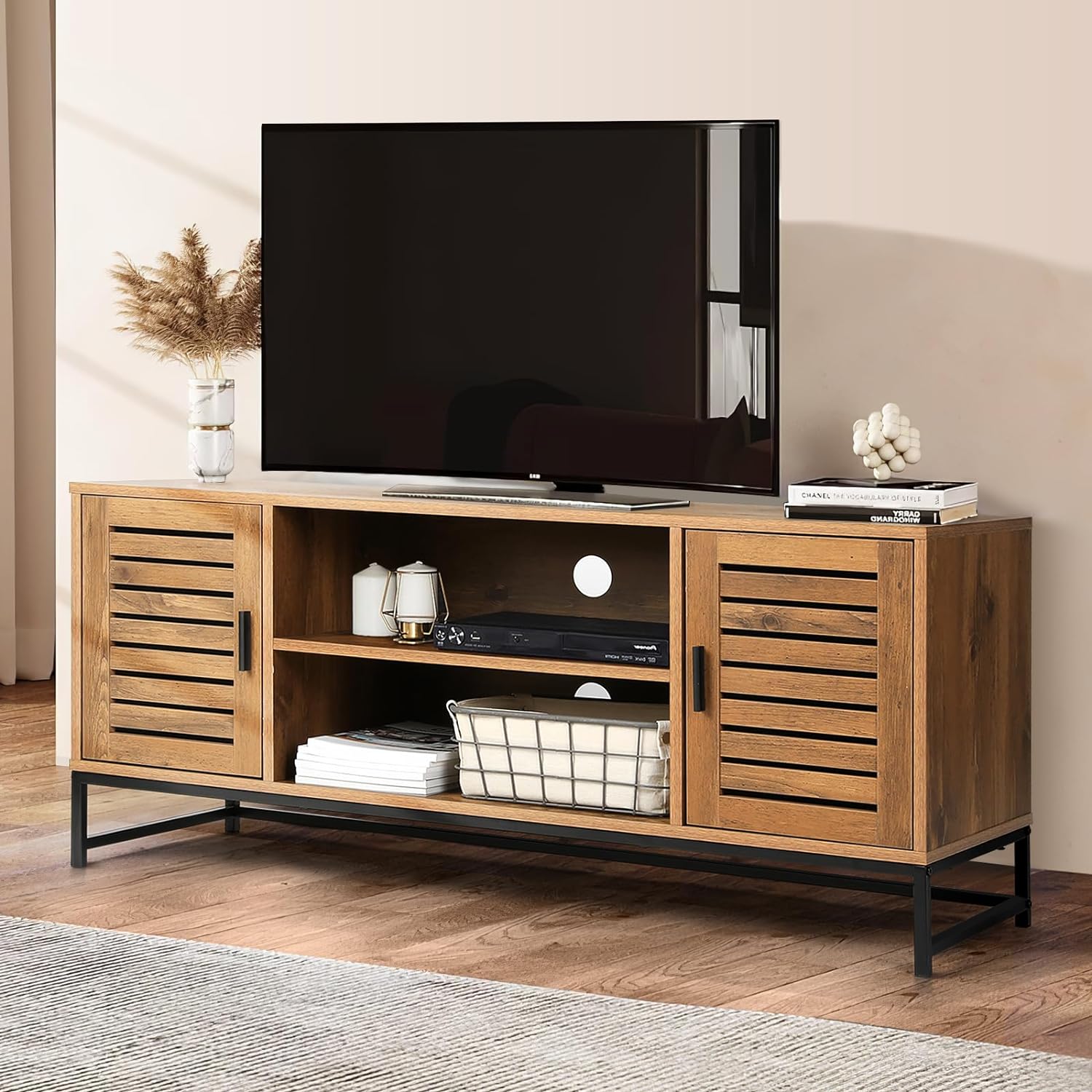 TV Console up to 55 Inch TV, MidCentury Modern TV with Slatted