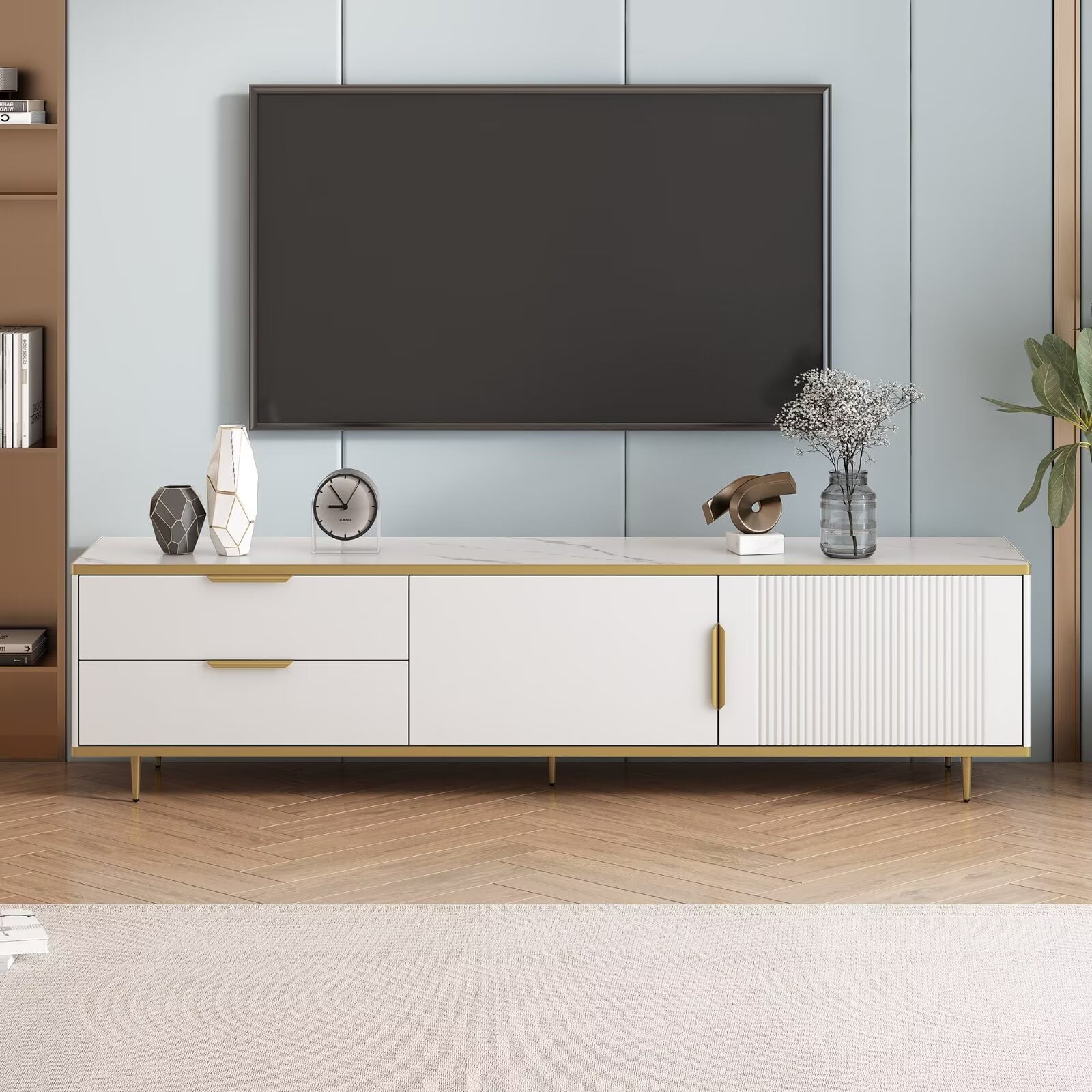 TV Console Table for 65+ Inch TV, Modern Entertainment Center with 2 ...