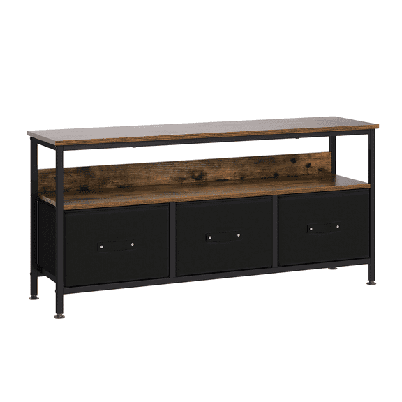 TV Console Table with Storage for 55 Inch TV, Bedroom TV Stand with 3 Fabric Drawer, Space-Saving Entertainment Center with Open Shelf, for Living Room or Dorm - Brown