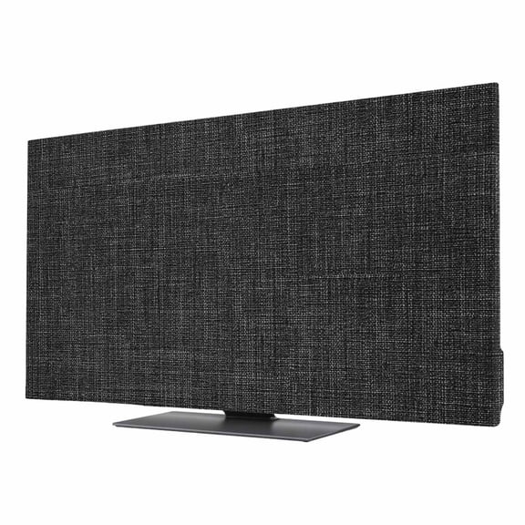 TV Cover 24'', Black Burlap Texture Elastic Stretch TV Screen Dust Cover Indoor, Farmhouse Vintage Black Washable Anti-Dust & Scratch Protector Covers, Universal Fit for Flat Curved LED LCD TVs