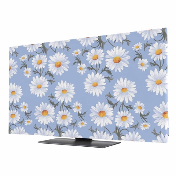TV Cover 24'', Blue Daisy Elastic Stretch TV Screen Dust Cover Indoor, Spring Floral Summer Botanical Watercolor Washable Anti-Dust Protector Covers, Universal Fit for Flat Curved LED LCD TVs