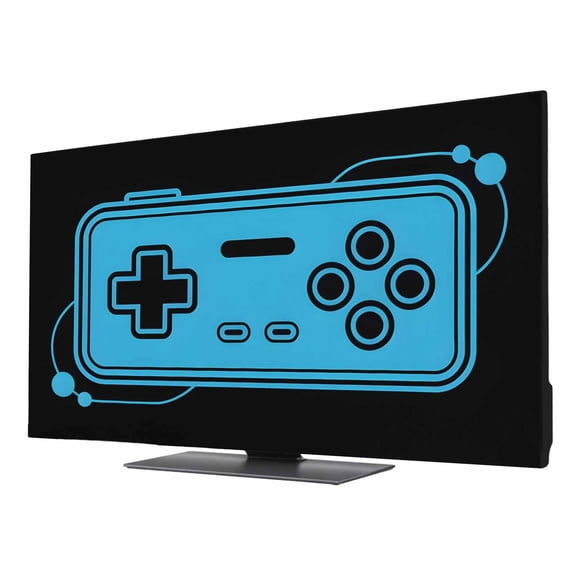 TV Cover 24'', Blue Game Handle Elastic Stretch TV Screen Dust Cover Indoor, Video Gamer Console Earphones Black Washable Anti-Dust Protector Covers, Universal Fit for Flat Curved LED LCD TVs