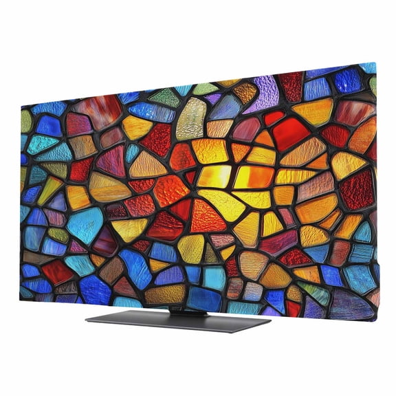 TV Cover 24'', Blue Red Yellow Elastic Stretch TV Screen Dust Cover Indoor, Modern Colored Rainbow Stained Glass Washable Anti-Dust Protector Covers, Universal Fit for Flat Curved LED LCD TVs