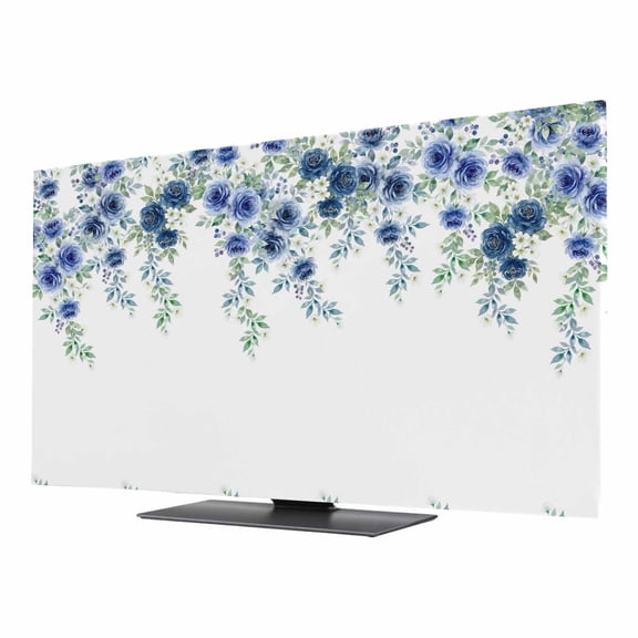TV Cover 24'', Blue Roses Elastic Stretch TV Screen Dust Cover Indoor, Spring Floral Elegant Pastoral Flowers Botanical Washable Anti-Dust Protector Covers, Universal Fit for Flat Curved LED LCD TVs