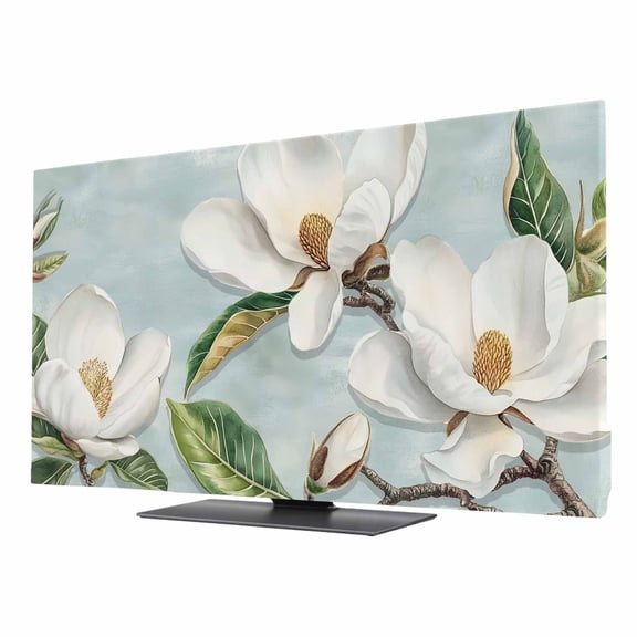 TV Cover 24'', Botanical Flowers Elastic Stretch TV Screen Dust Cover Indoor, Country Magnolia Leaves Branches Washable Anti-Dust & Scratch Protector Covers, Universal Fit for Flat Curved LED LCD TVs