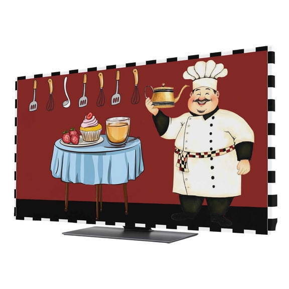 TV Cover 24'', Chef Elastic Stretch TV Screen Dust Cover Indoor, Cartoon Red Food Cooking Black White Buffalo Check Washable Anti-Dust Protector Covers, Universal Fit for Flat Curved LED LCD TVs