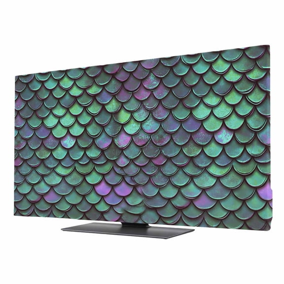 TV Cover 24'', Coastal Teal Green Elastic Stretch TV Screen Dust Cover Indoor, Modern Ocean Mermaid Scales Washable Anti-Dust & Scratch Protector Covers, Universal Fit for Flat Curved LED LCD TVs