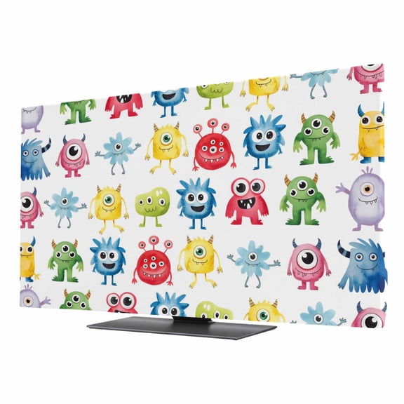 TV Cover 24'', Colorful Monsters Elastic Stretch TV Screen Dust Cover Indoor, Abstract Cartoon Cute Artistic Funny Washable Anti-Dust Protector Covers, Universal Fit for Flat Curved LED LCD TVs