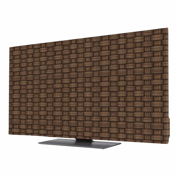 TV Cover 24'', Dark Brown Rattan Elastic Stretch TV Screen Dust Cover Indoor, Vintage Abstract Wicker Texture Washable Anti-Dust & Scratch Protector Covers, Universal Fit for Flat Curved LED LCD TVs