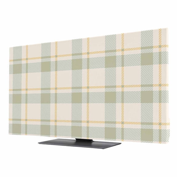 TV Cover 24'', Farmhouse Grid Elastic Stretch TV Screen Dust Cover Indoor, Country Minimalistic Geometric Plaid Lattice Washable Anti-Dust Protector Covers, Universal Fit for Flat Curved LED LCD TVs