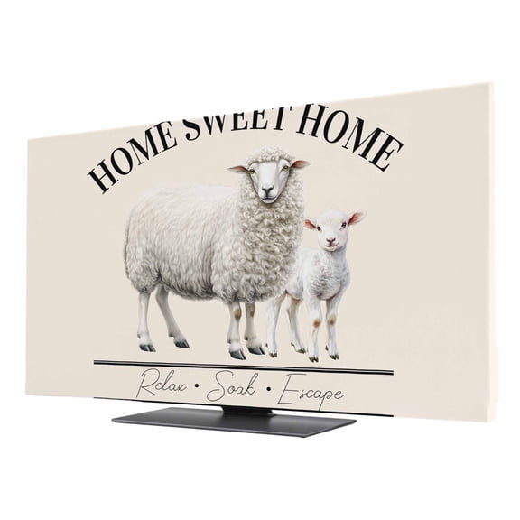 TV Cover 24'', Farmhouse Sheep Elastic Stretch TV Screen Dust Cover Indoor, Watercolor Cute Animals Retro Art Washable Anti-Dust & Scratch Protector Covers, Universal Fit for Flat Curved LED LCD TVs