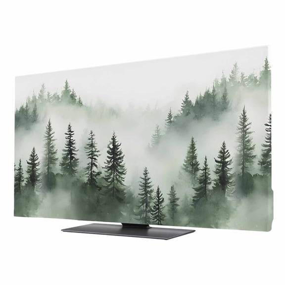 TV Cover 24'', Foggy Forest Elastic Stretch TV Screen Dust Cover Indoor, Green Mist Mountain Natural Landscape Washable Anti-Dust & Scratch Protector Covers, Universal Fit for Flat Curved LED LCD TVs