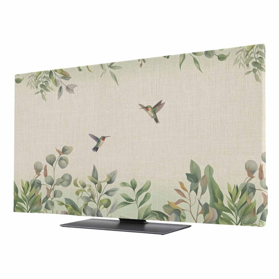 TV Cover 24'', Hummingbird Elastic Stretch TV Screen Dust Cover Indoor, Sage Green Botanical Leaf Vintage Botanical Washable Anti-Dust Protector Covers, Universal Fit for Flat Curved LED LCD TVs