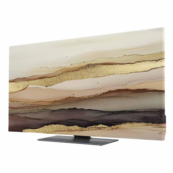 TV Cover 24'', Marble Brown Gold Elastic Stretch TV Screen Dust Cover Indoor, Abstract Watercolor Geometric Rock Washable Anti-Dust Protector Covers, Universal Fit for Flat Curved LED LCD TVs