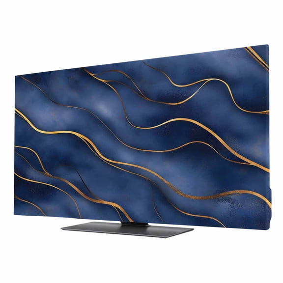 TV Cover 24'', Navy Blue Marble Elastic Stretch TV Screen Dust Cover Indoor, Modern Golden Geometric Art Washable Anti-Dust & Scratch Protector Covers, Universal Fit for Flat Curved LED LCD TVs
