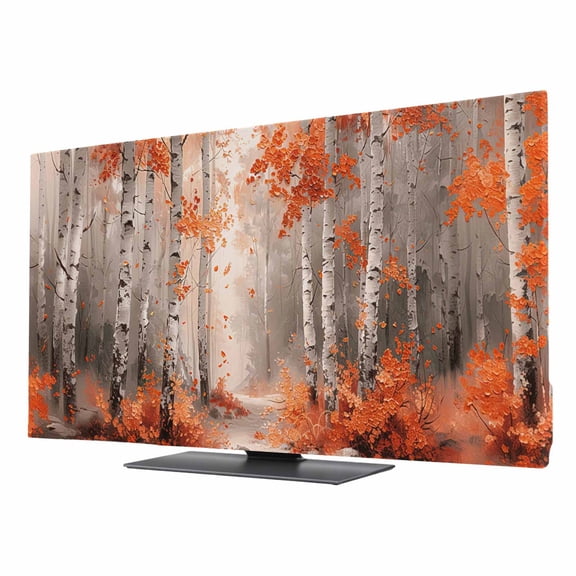 TV Cover 24'', Red Orange Elastic Stretch TV Screen Dust Cover Indoor, Modern Oil Painting Art Forest Washable Anti-Dust & Scratch Protector Covers, Universal Fit for Flat Curved LED LCD TVs