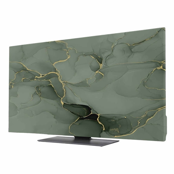 TV Cover 24'', Sage Green Marble Elastic Stretch TV Screen Dust Cover Indoor, Modern Abstract Art Ink Painting Washable Anti-Dust & Scratch Protector Covers, Universal Fit for Flat Curved LED LCD TVs