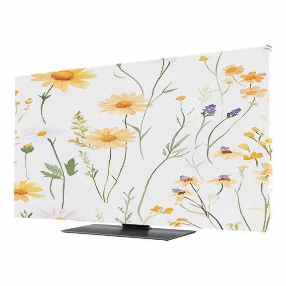 TV Cover 24'', Yellow Daisy Floral Elastic Stretch TV Screen Dust Cover Indoor, Spring Rustic Botanical Flowers Washable Anti-Dust Protector Covers, Universal Fit for Flat Curved LED LCD TVs