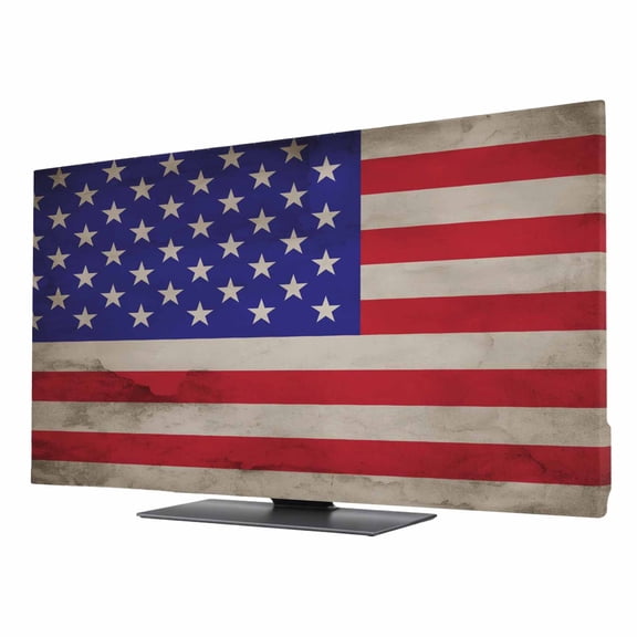 TV Cover 32'', American Flag Elastic Stretch TV Screen Dust Cover Indoor, USA Flag Retro Washable Anti-Dust & Scratch Protector Covers, Universal Fit for Flat Curved LED LCD TVs