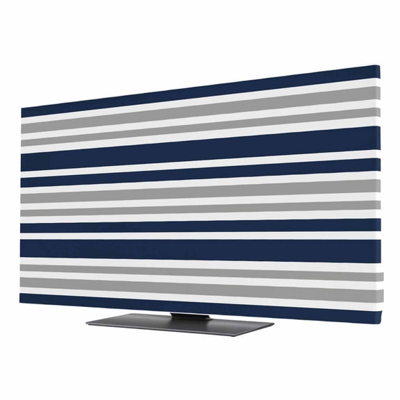 TV Cover 32'', Dark Blue Gray Elastic Stretch TV Screen Dust Cover Indoor, Horizontal Stripe Minimalist Geometric Washable Anti-Dust Protector Covers, Universal Fit for Flat Curved LED LCD TVs