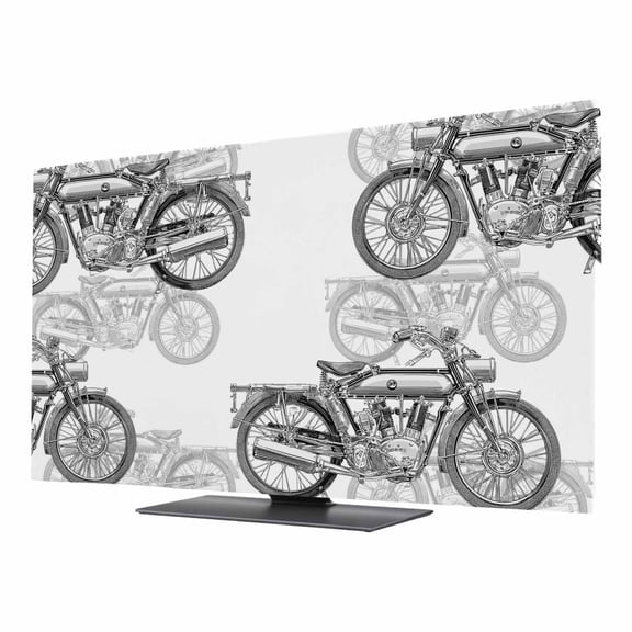 TV Cover 40'', Black White Motorcycles Elastic Stretch TV Screen Dust Cover Indoor, Modern Hand-Painted Vehicles Washable Anti-Dust Protector Covers, Universal Fit for Flat Curved LED LCD TVs