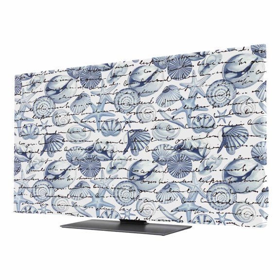 TV Cover 50'', Coastal Blue Elastic Stretch TV Screen Dust Cover Indoor, Ocean Starfish Retro Conch Summer Shell Washable Anti-Dust Protector Covers, Universal Fit for Flat Curved LED LCD TVs